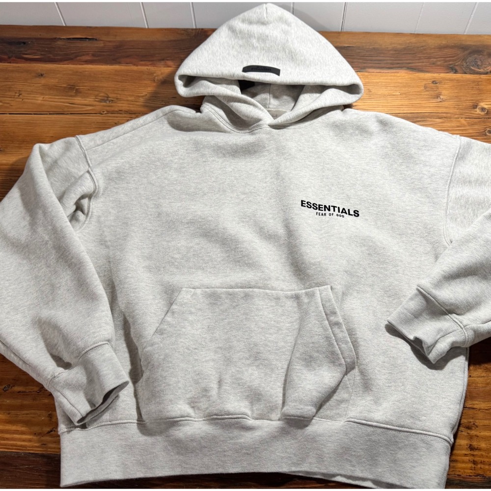 Fear of God Essentials Hoodie Mens Medium Grey Heather Logo Oversized Pullover - Picture 4 of 11